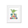 Picture of Wash Your Hands Green Dino _GroupedProduct_Rectangle_Portrait_Mini_ _GroupedProduct_Rectangle_Portrait_Framed_Matted_