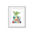 Picture of Wash Your Hands Green Dino _GroupedProduct_Rectangle_Portrait_Mini_ _GroupedProduct_Rectangle_Portrait_Framed_Matted_