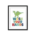 Picture of Wash Your Hands Green Dino _GroupedProduct_Rectangle_Portrait_Mini_ _GroupedProduct_Rectangle_Portrait_Framed_Matted_