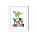 Picture of Wash Your Hands Green Dino _GroupedProduct_Rectangle_Portrait_Mini_ _GroupedProduct_Rectangle_Portrait_Framed_Matted_