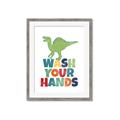 Picture of Wash Your Hands Green Dino _GroupedProduct_Rectangle_Portrait_Mini_ _GroupedProduct_Rectangle_Portrait_Framed_Matted_