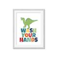 Picture of Wash Your Hands Green Dino _GroupedProduct_Rectangle_Portrait_Mini_ _GroupedProduct_Rectangle_Portrait_Framed_Matted_