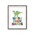Picture of Wash Your Hands Green Dino _GroupedProduct_Rectangle_Portrait_Mini_ _GroupedProduct_Rectangle_Portrait_Framed_Matted_