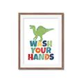 Picture of Wash Your Hands Green Dino _GroupedProduct_Rectangle_Portrait_Mini_ _GroupedProduct_Rectangle_Portrait_Framed_Matted_