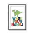 Picture of Wash Your Hands Green Dino _GroupedProduct_Rectangle_Portrait_Mini_ _GroupedProduct_Rectangle_Portrait_Framed_Matted_