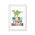 Picture of Wash Your Hands Green Dino _GroupedProduct_Rectangle_Portrait_Mini_ _GroupedProduct_Rectangle_Portrait_Framed_Matted_