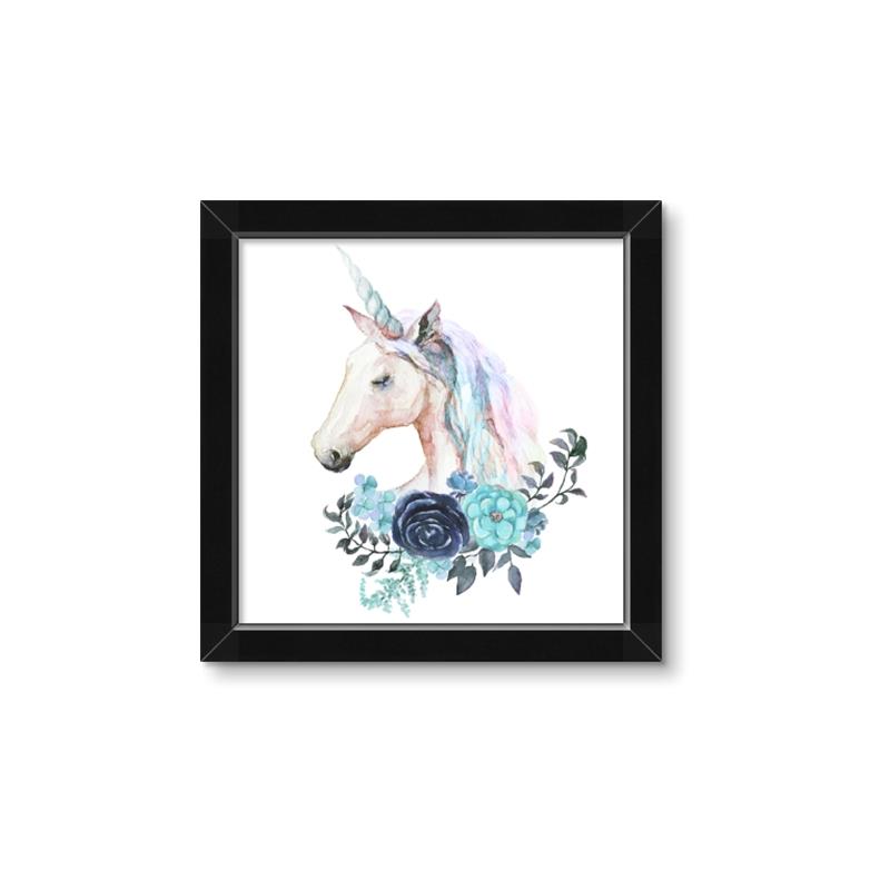 Picture of Blue Floral Unicorn _GroupedProduct_Square_Mini_ _GroupedProduct_Square_Framed_Matted_