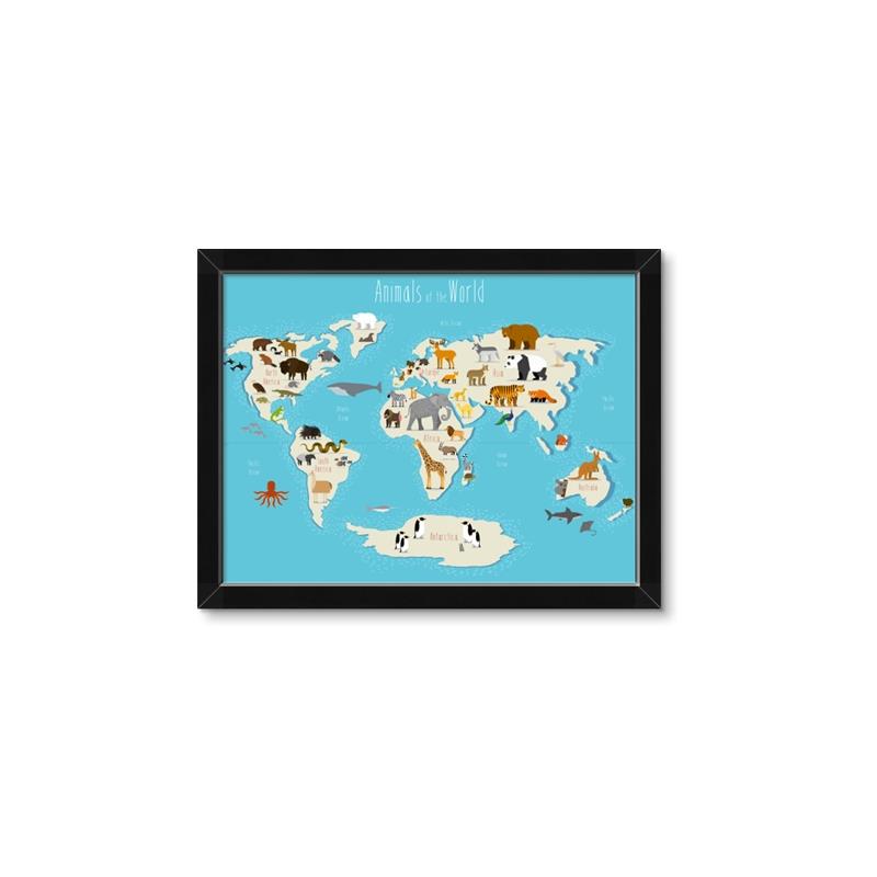 Picture of Animals Map of the World _GroupedProduct_Rectangle_Landscape_Framed_Matted_