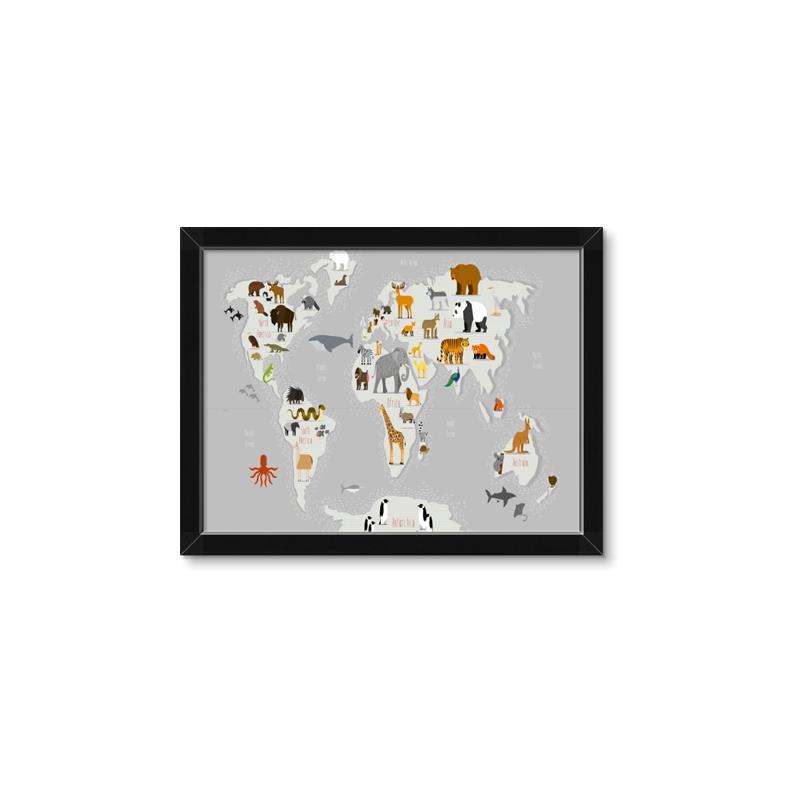 Picture of Animals Map Grey _GroupedProduct_Rectangle_Landscape_Framed_Matted_