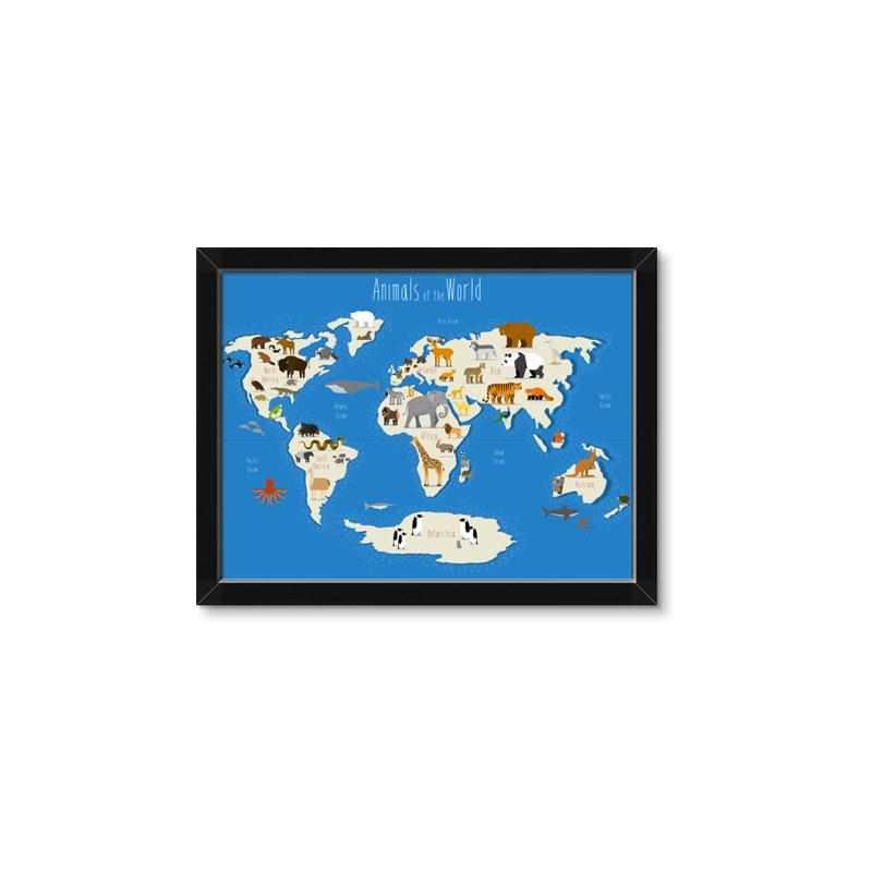 Picture of Animals Map Blue _GroupedProduct_Rectangle_Landscape_Framed_Matted_