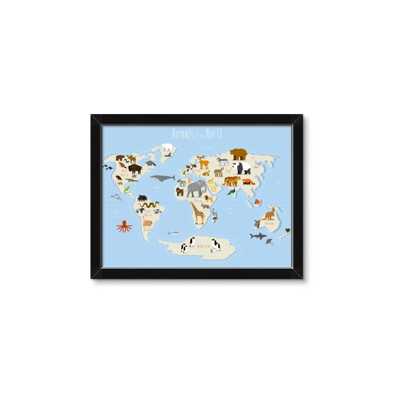 Picture of Animals Map Light Blue _GroupedProduct_Rectangle_Landscape_Framed_Matted_