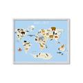 Picture of Animals Map Light Blue _GroupedProduct_Rectangle_Landscape_Framed_Matted_