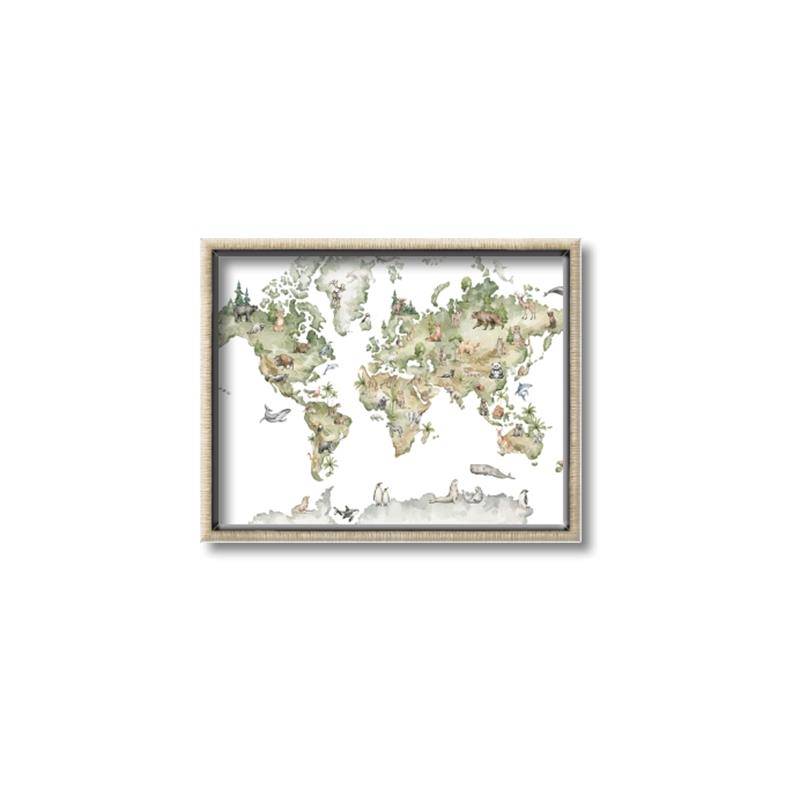 Picture of World Map with Animals CC _GroupedProduct_Rectangle_Landscape_Mini_ _GroupedProduct_Rectangle_Landscape_Canvas_Framed_