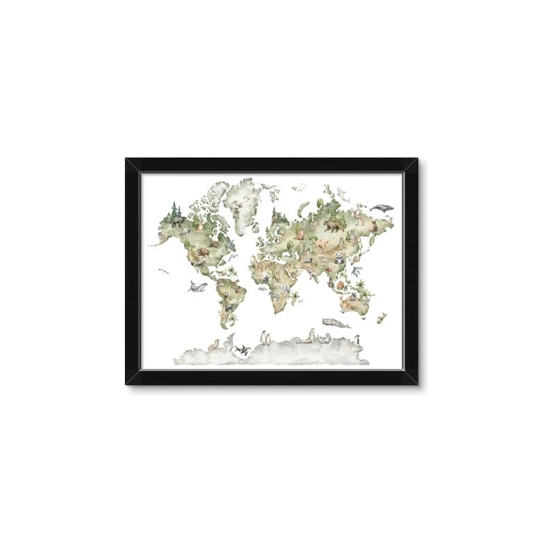 Picture of World Map with Animals CC _GroupedProduct_Rectangle_Landscape_Mini_ _GroupedProduct_Rectangle_Landscape_Framed_Matted_