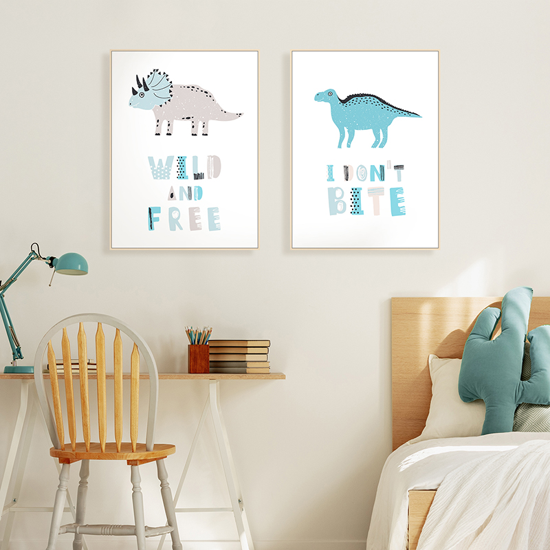 Art-animals-blue-dinosaurs-triceratops-stegasarous-typorgraphy-kidsroom-inspiration-nursery