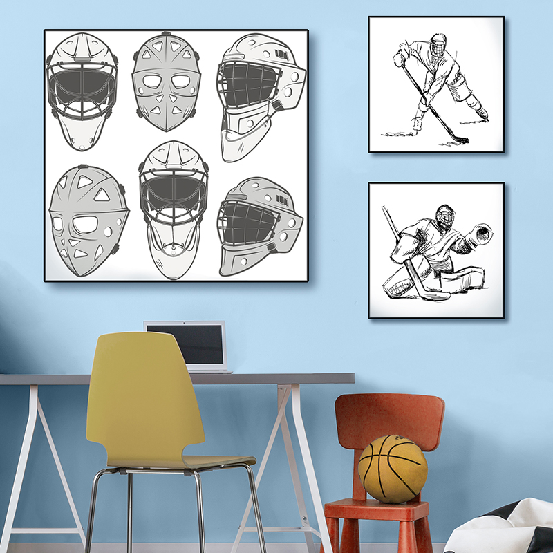 Hockey-playroom-boys-room-player-masks-goalie-art-sports
