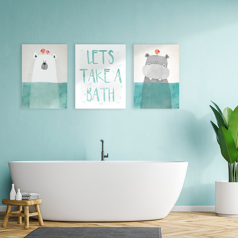 Blue-bathroom-polar-bear-hippo-water-kids-art