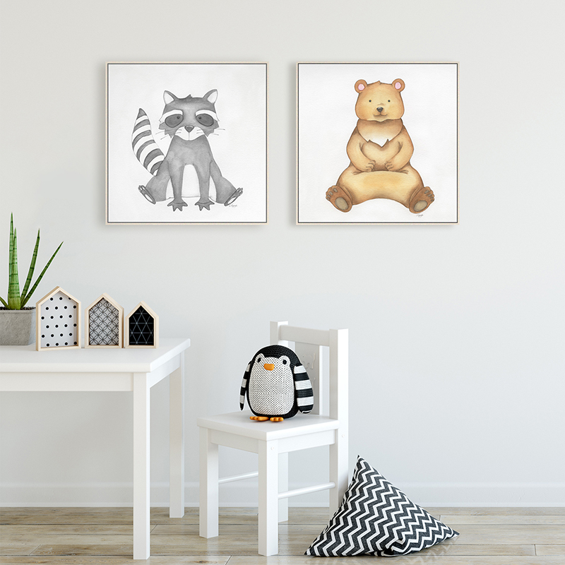 Art-nursery-kidsbedroom-animals-cute-racoon-bears-