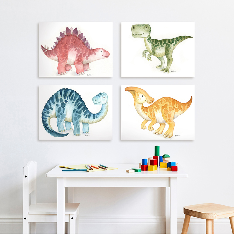 Kids-animals-dino-dinosaurs-red-yellow-blue-green-trex-playroon-nursery